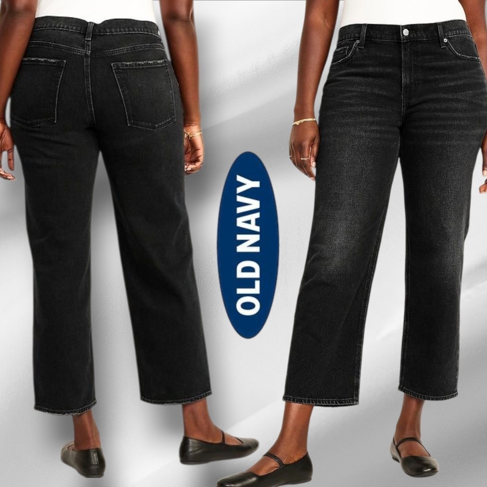 OLD NAVY Womens Plus Mid Rise Boyfriend Loose Fit Jeans 24W Black Galaxy NEW